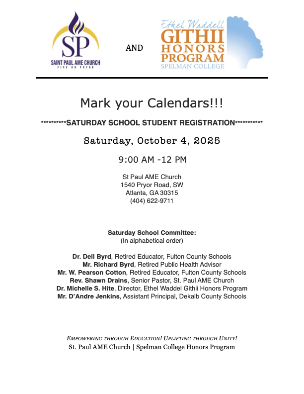 Attend the Saturday School Registration