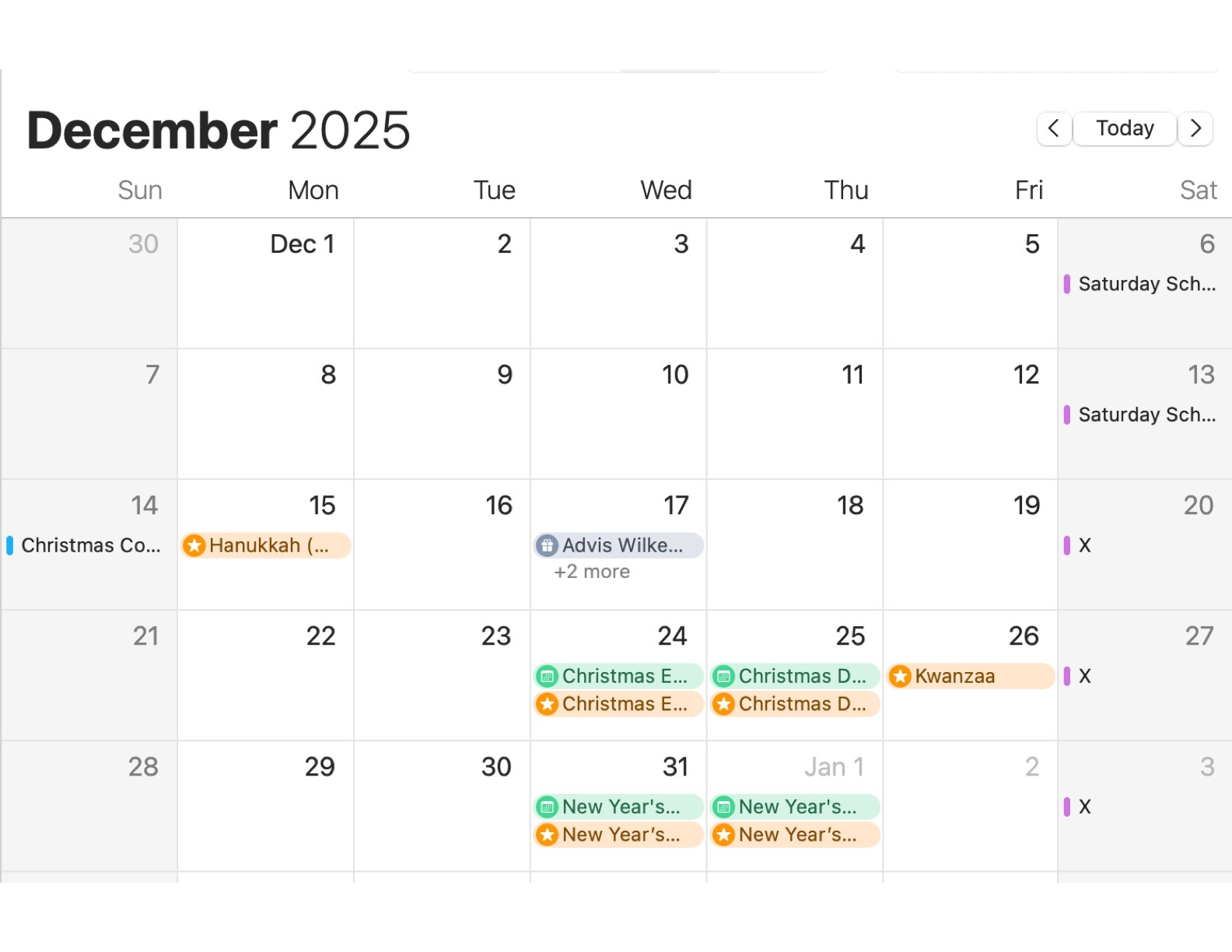 Saturday School December 2025 Calendar